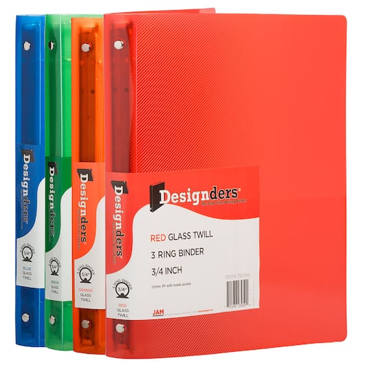 JAM Paper 0.75" Mixed Colors Glass Twill Plastic 3-Ring Binders, 4ct.